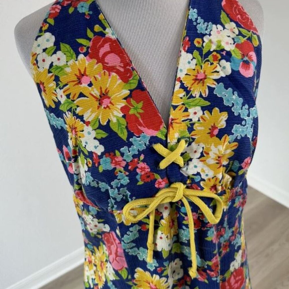 Vintage 60s 70s Floral Handmade Metal Zipper Halter Fit Flare Dress - Picture 10 of 12